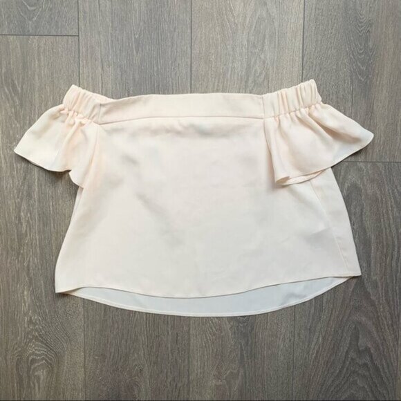 Topshop Livi Bardot Top Blouse Blush Off The Shoulder Pale Peach Cropped Pink 4 - Picture 6 of 9